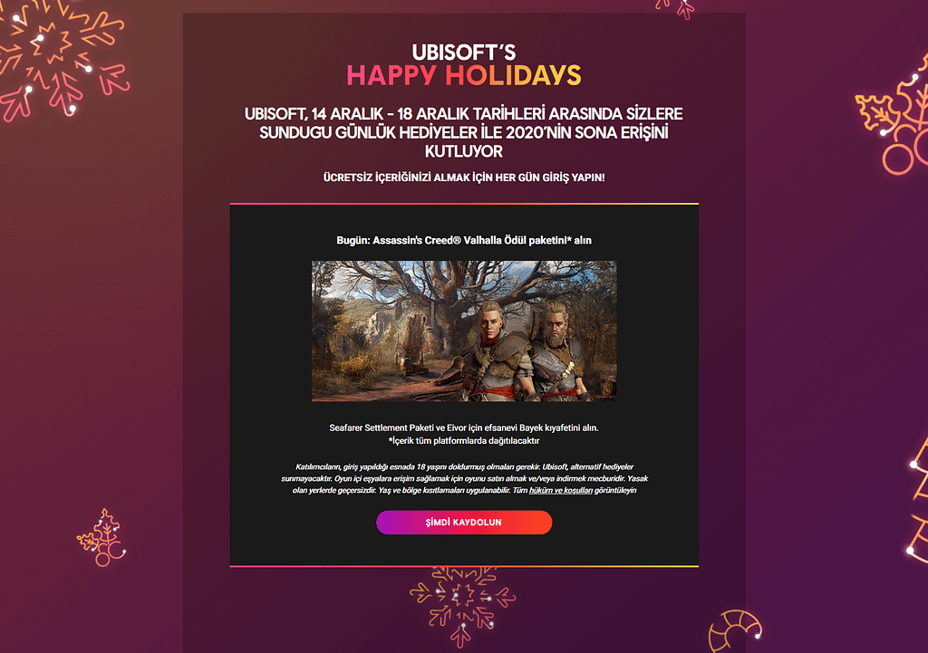 Ubisoft Ücretsiz Oyun ve DLC Kampanyası Sayfası.
